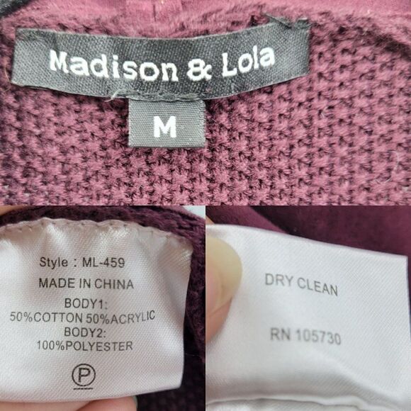 Cardigan M Purple Waterfall Open Front Waffle Knit Faux Vegan Suede Front Boho - Picture 3 of 10